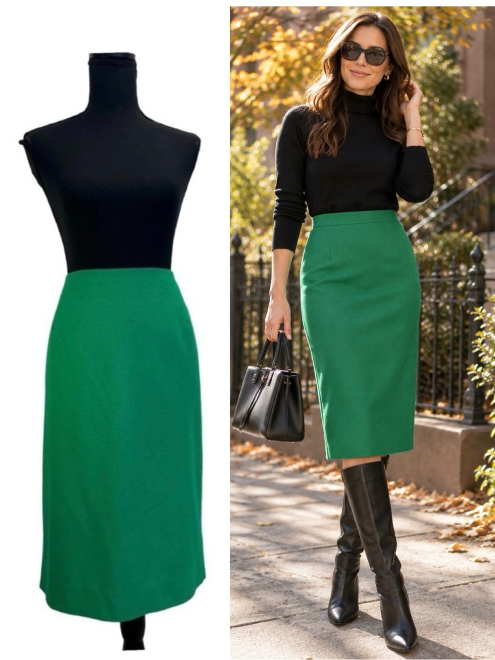 Holt Renfrew collection green wool cashmere pencil skirt Sz 12